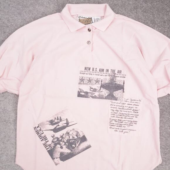 VTG 90s 80s Gitano US Military Printed Large Pink Short Sleeve Collared Shirt - Picture 6 of 9